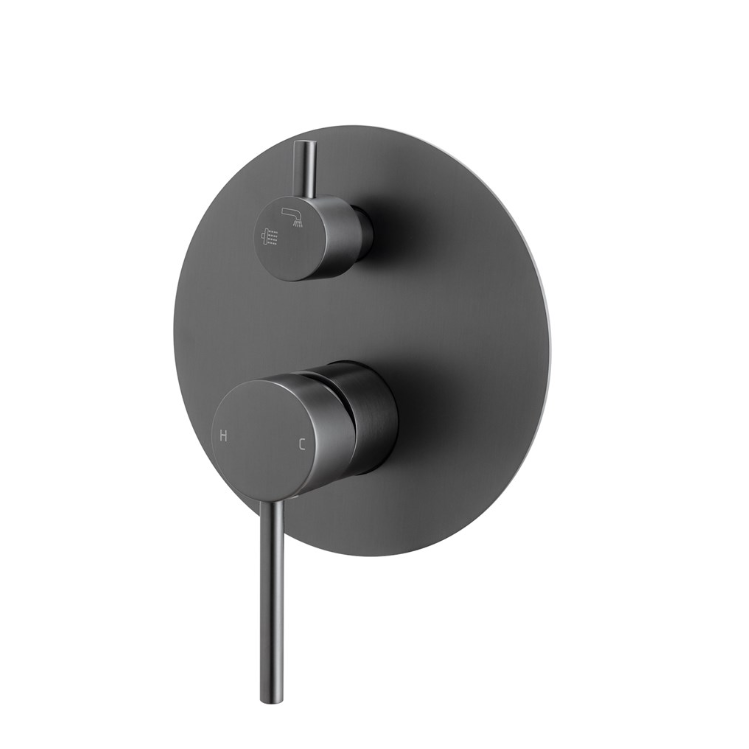 LUCID PIN Round Shower Bath Mixer Diverter - Brushed Gun Metal