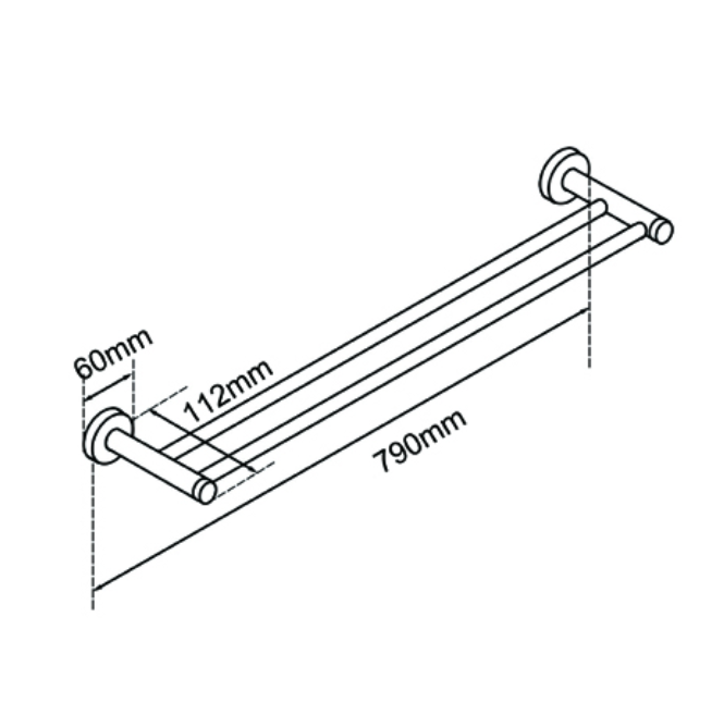 LUCID PIN Round Double Towel Rack Rail - Chrome Technical Drawing