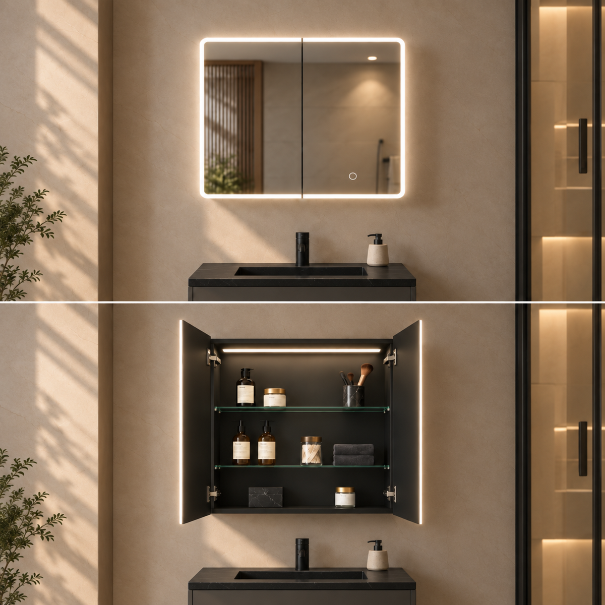LUKKA Avola PVC Front-Lit LED Mirror Cabinet - Matte Black