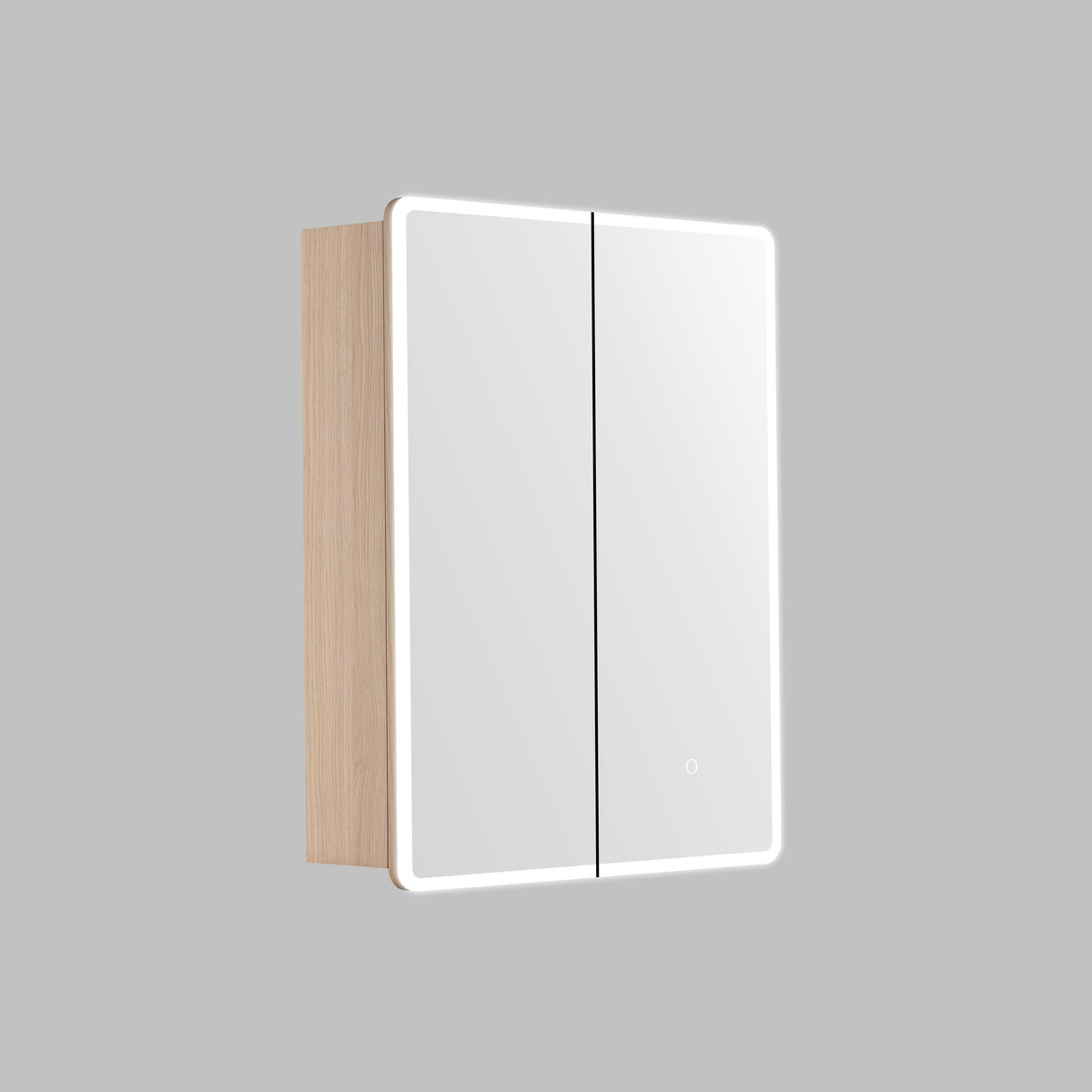 LUKKA Avola PVC Front-Lit LED Mirror Cabinet - Sandy Oak Woodmatt