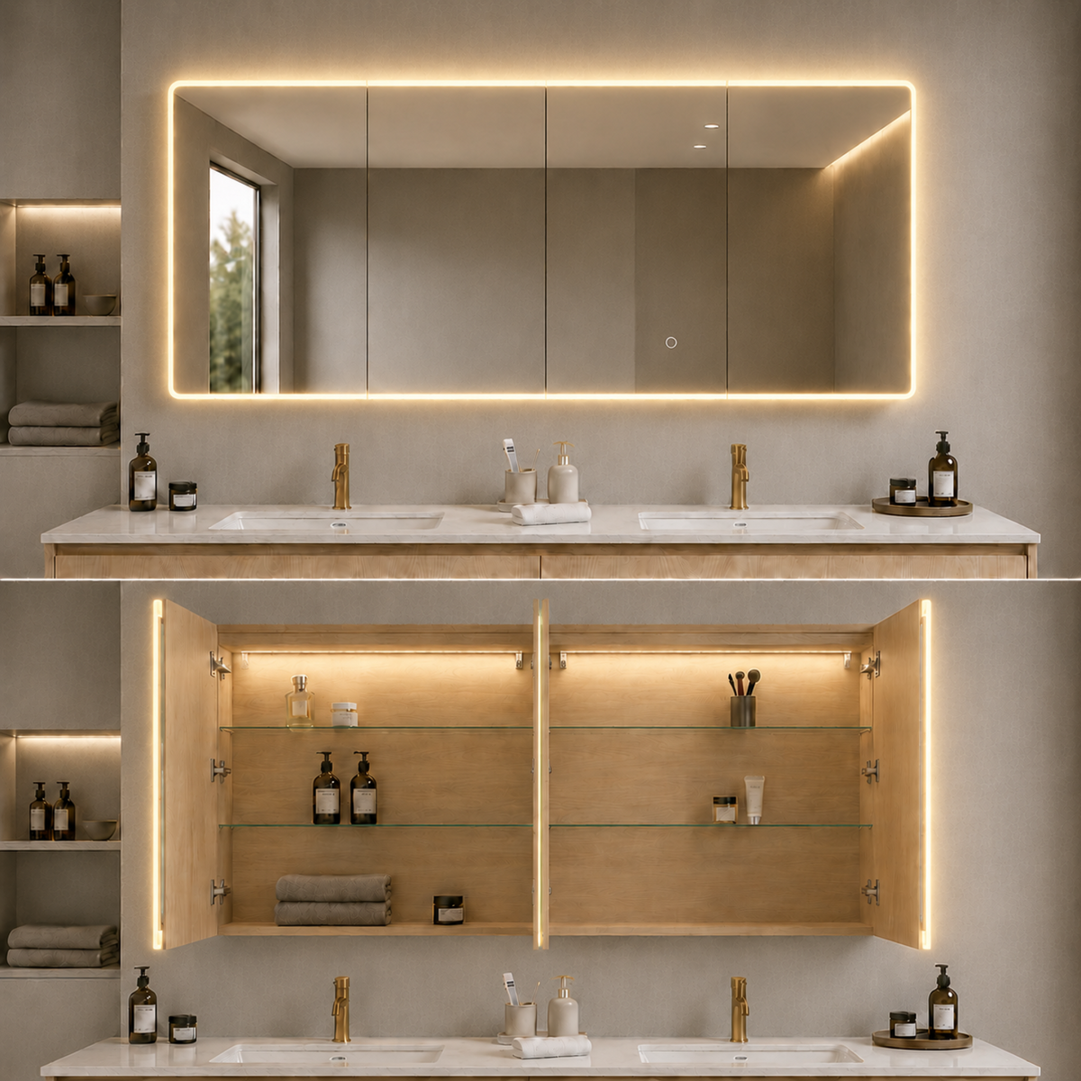 LUKKA Avola PVC Front-Lit LED Mirror Cabinet - Sandy Oak Woodmatt