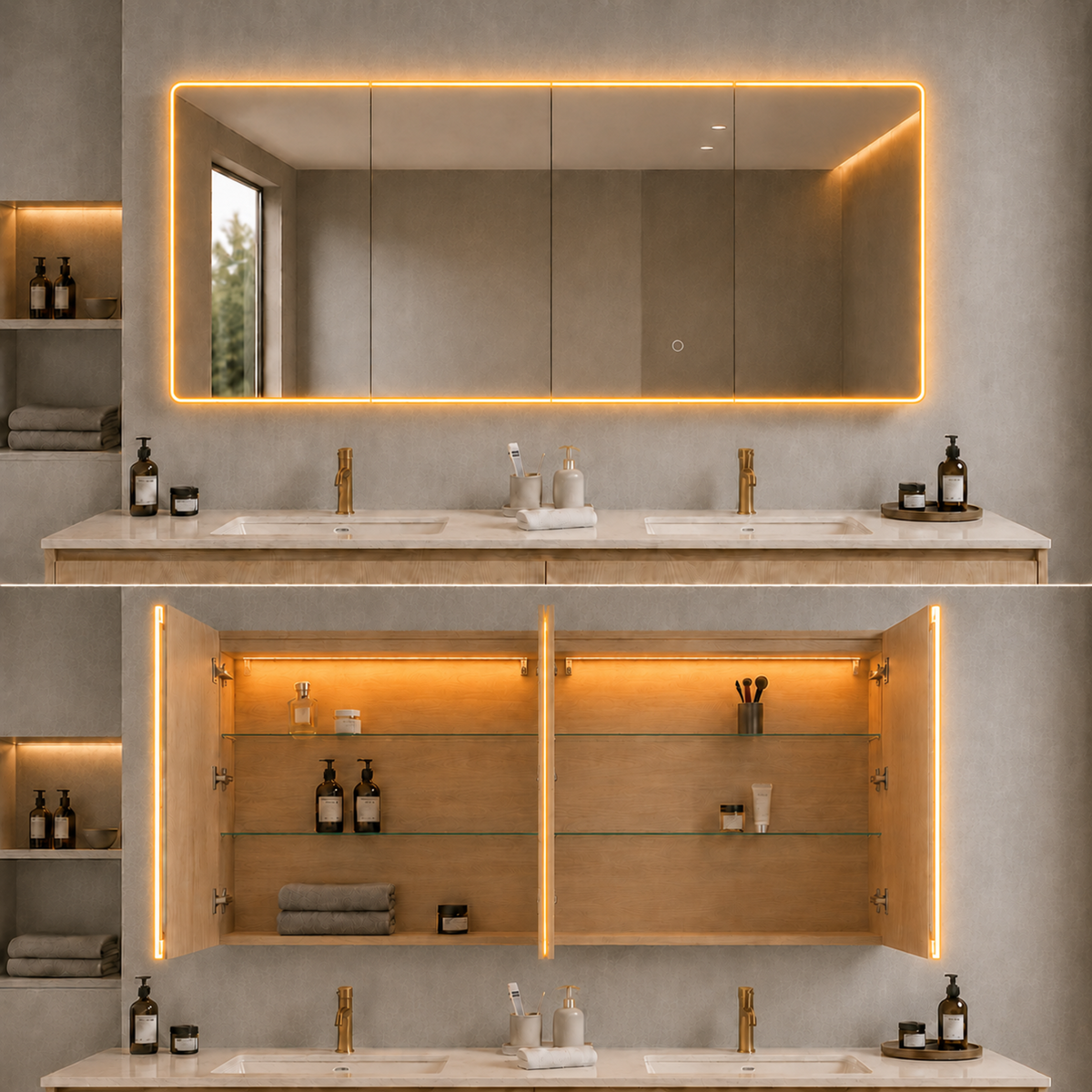LUKKA Avola PVC Front-Lit LED Mirror Cabinet - Sandy Oak Woodmatt