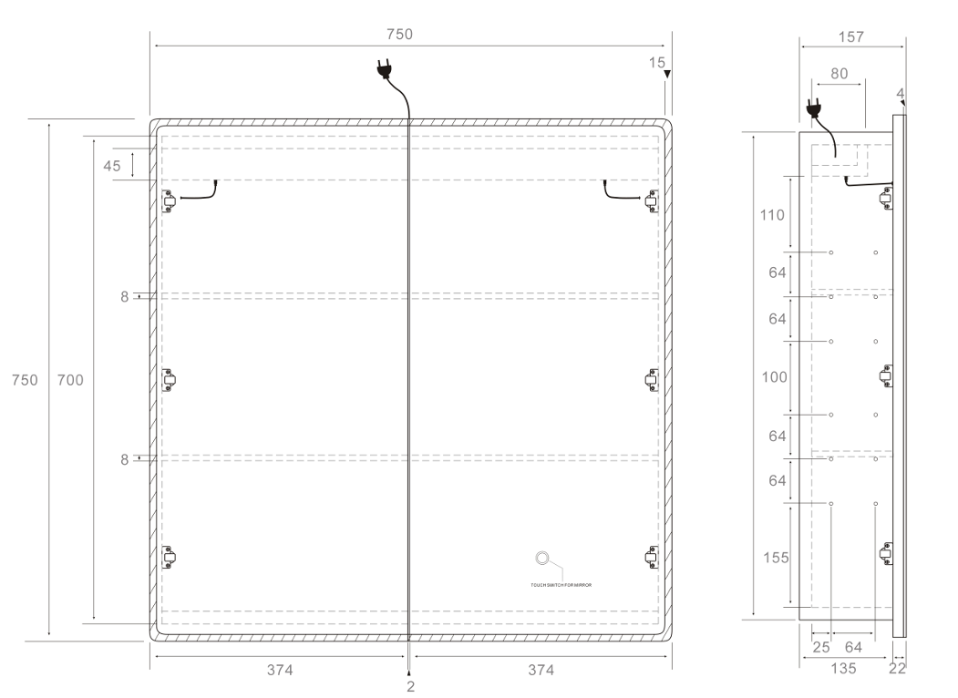 LUKKA Avola PVC Front-Lit LED Mirror Cabinet