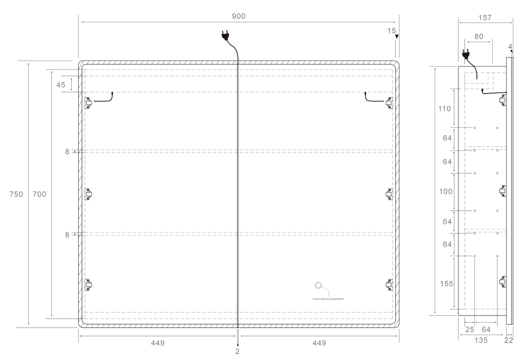 LUKKA Avola PVC Front-Lit LED Mirror Cabinet