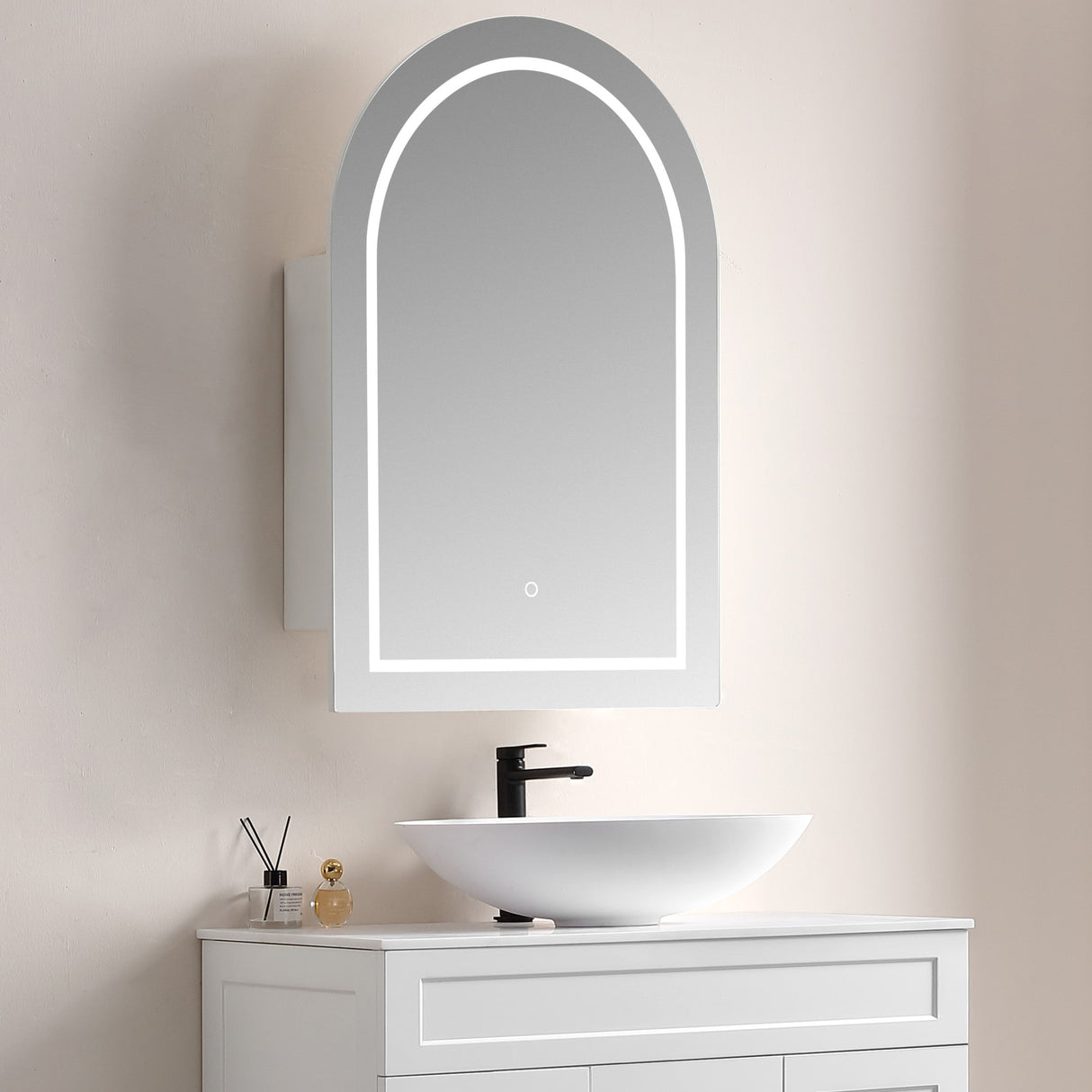 LUKKA LED Allison Arch Shaving Cabinet Matte White 900mm