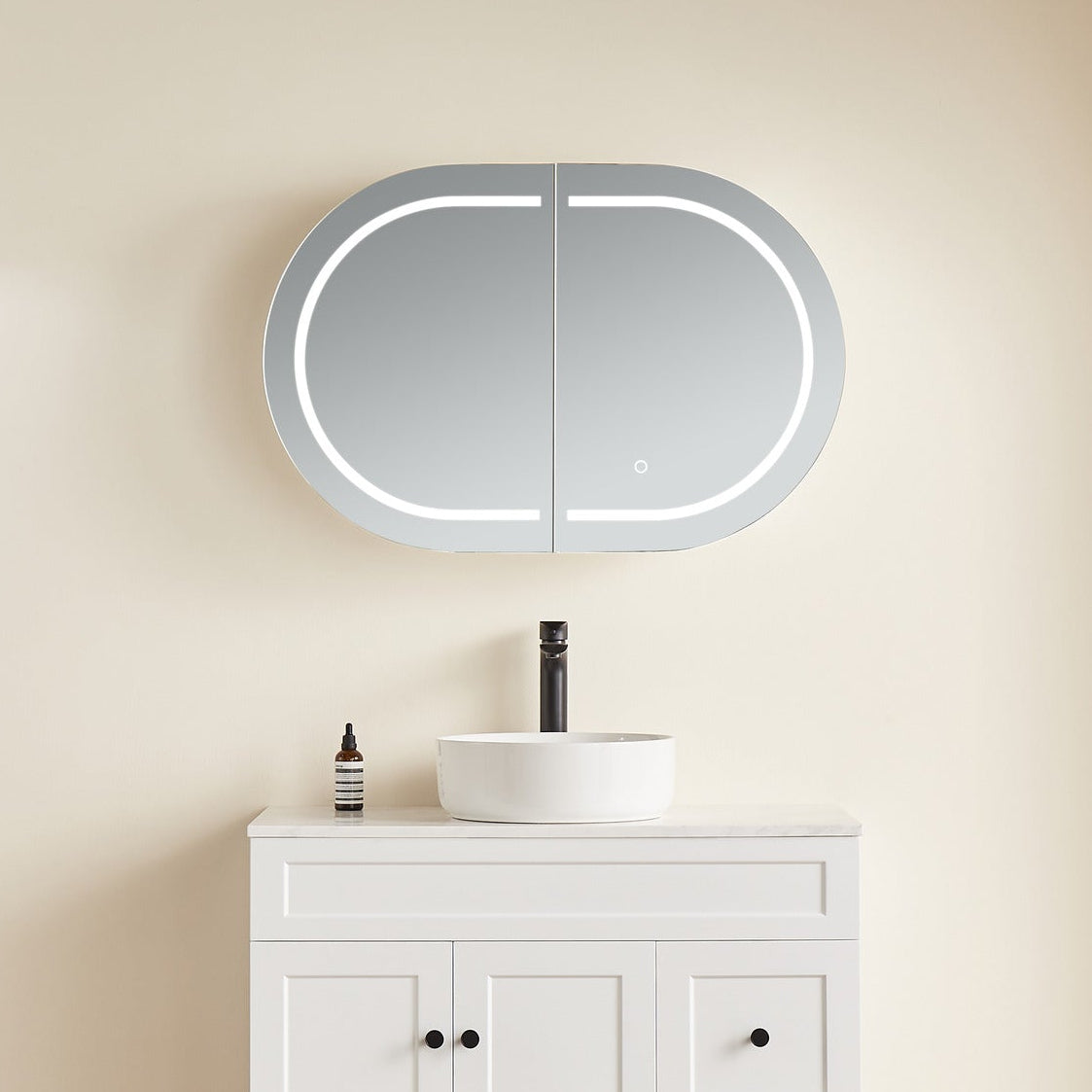 LUKKA LED Allison Oval Shaving Cabinet Matte White