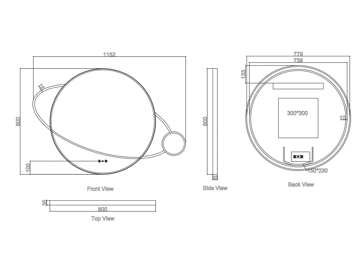 LUNA LED Planet Framed Mirror 950×800mm Brushed Gold