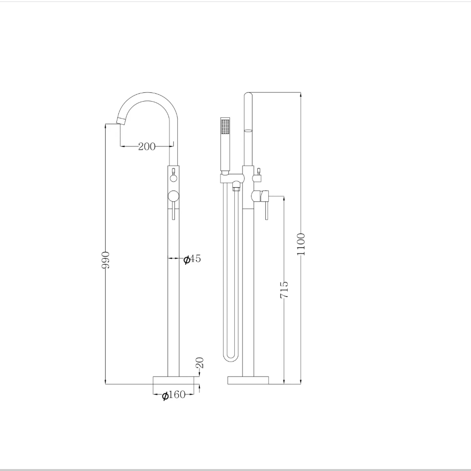 LVB Mica Freestanding Mixer with Hand Shower - Bath Spout
