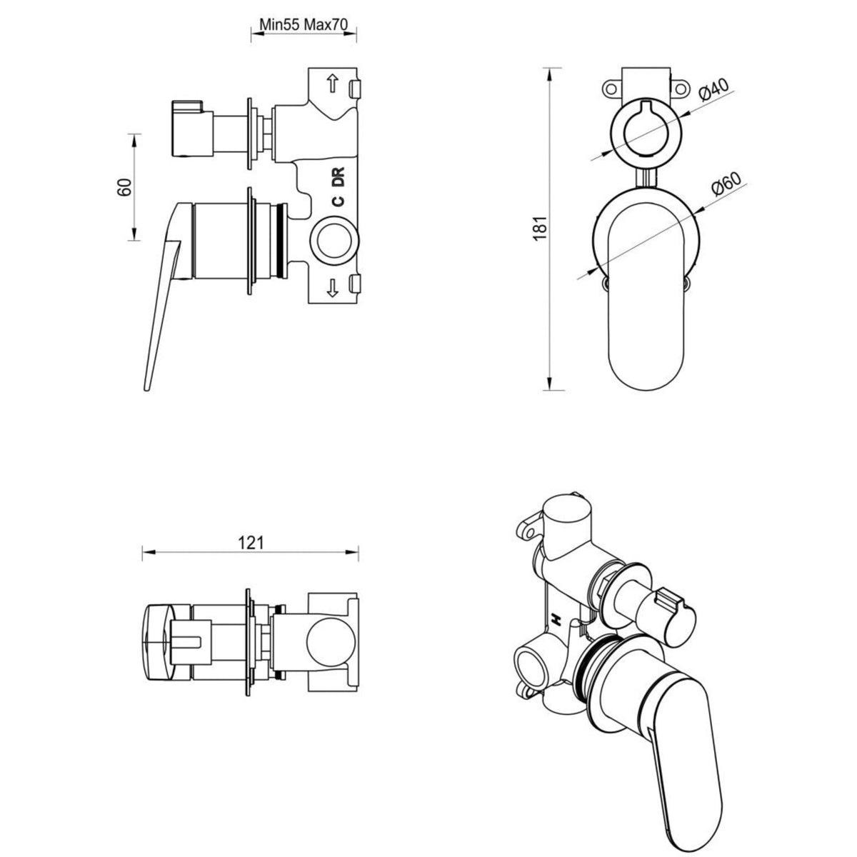 Lantra Mixer Diverter - 2P - TRIM KIT