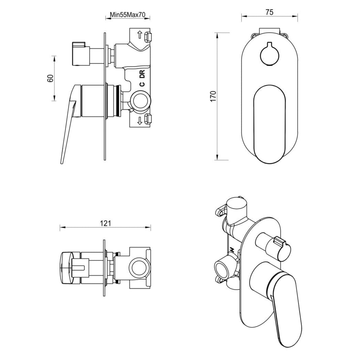 Lantra Mixer Diverter - 1P - TRIM KIT