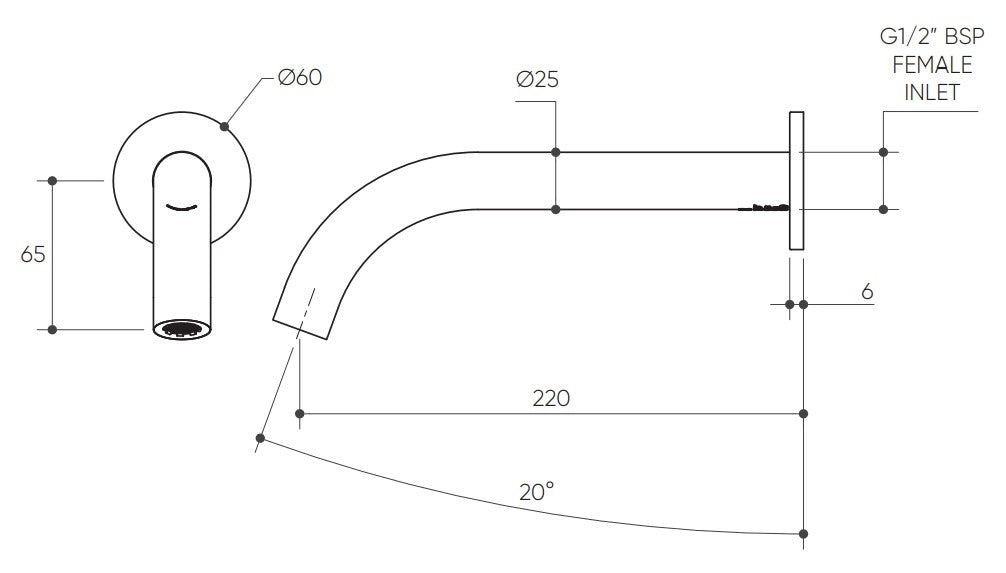 Leggero Wall Basin/Bath 220 Curved Spout Lead Free drawing