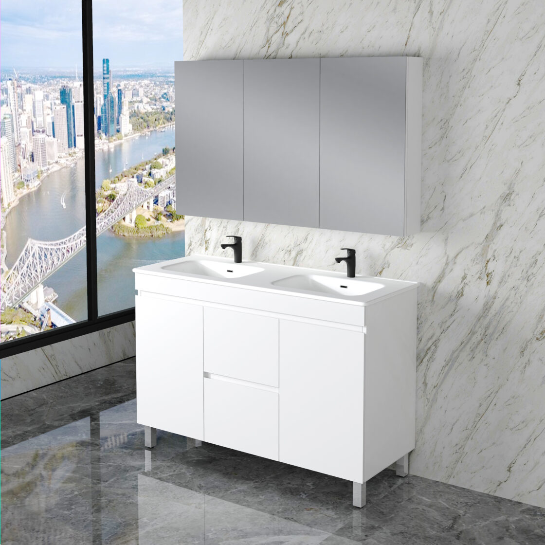 Riva LESS Freestanding Vanity Gloss White (All Sizes)