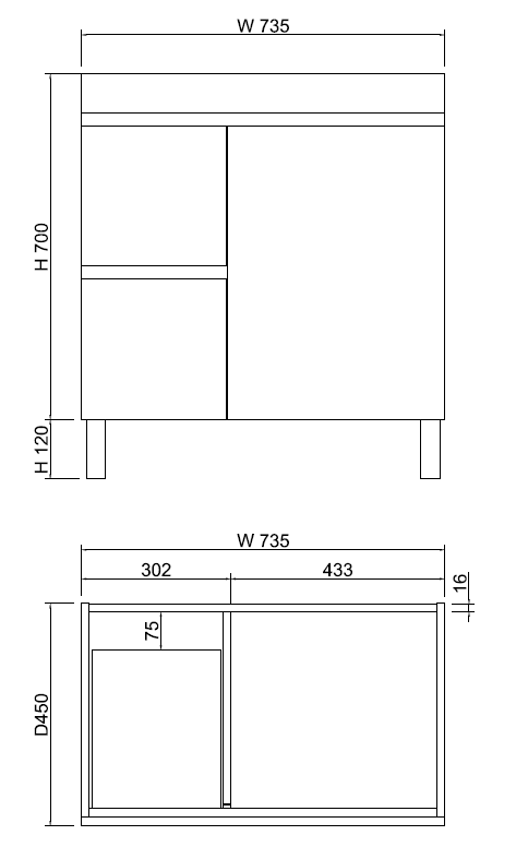 Riva LESS Freestanding Vanity Gloss White (All Sizes)