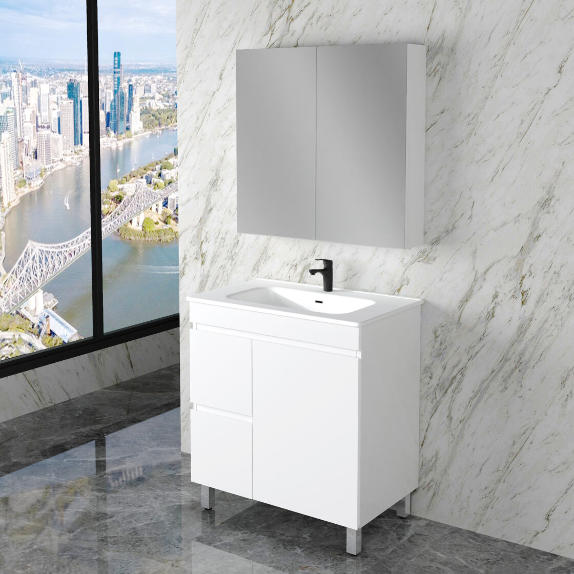Riva LESS Freestanding Vanity Gloss White (All Sizes)