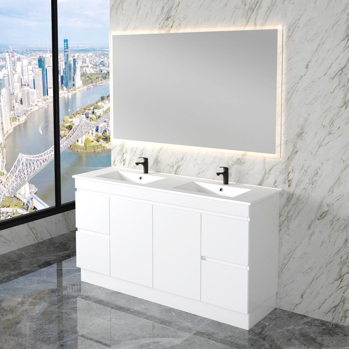 Riva LESS Freestanding Vanity Gloss White (All Sizes)