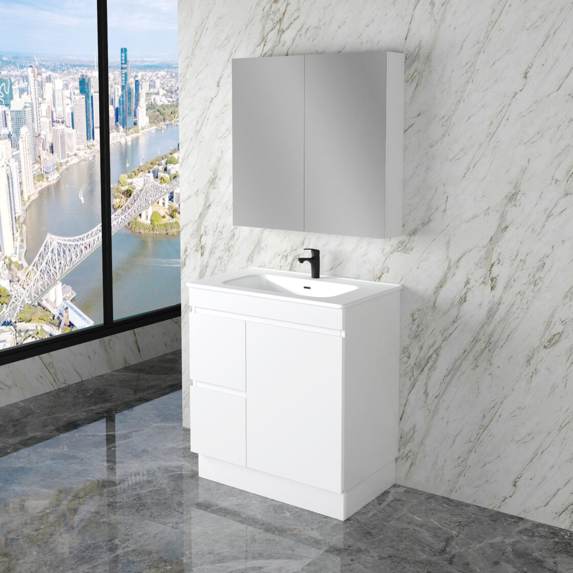 Riva LESS Freestanding Vanity Gloss White (All Sizes)