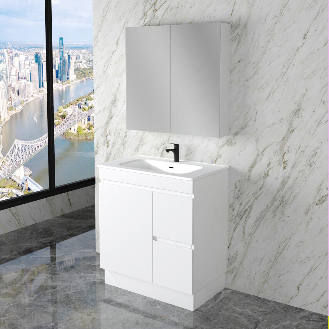 Riva LESS Freestanding Vanity Gloss White (All Sizes)