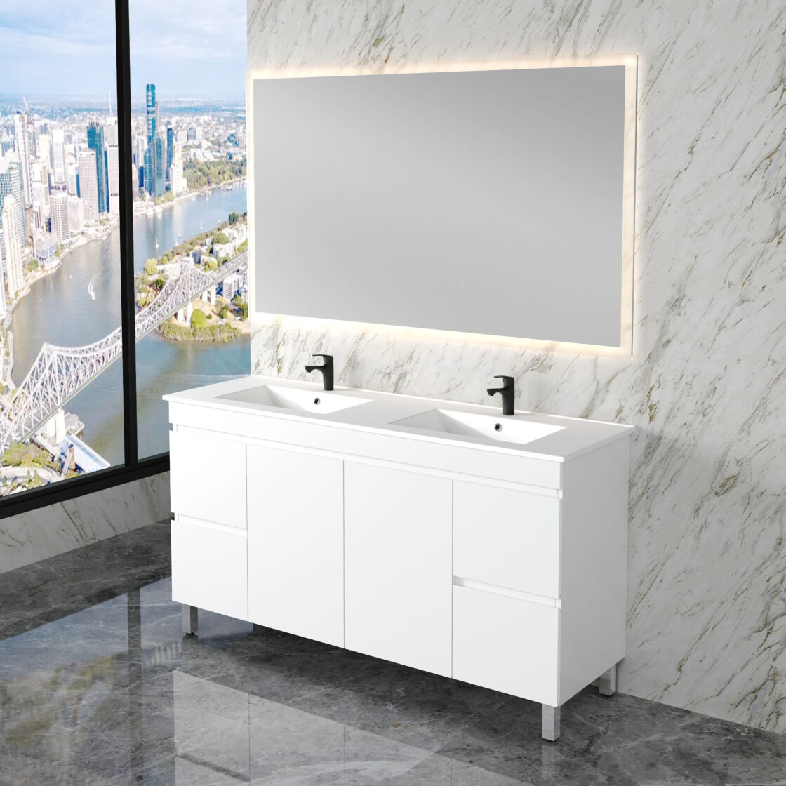 Riva LESS Freestanding Vanity Gloss White (All Sizes)