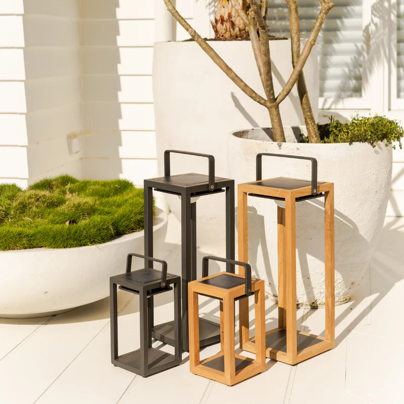 Lincoln Outdoor Teak Solar Lamp Large in Natural