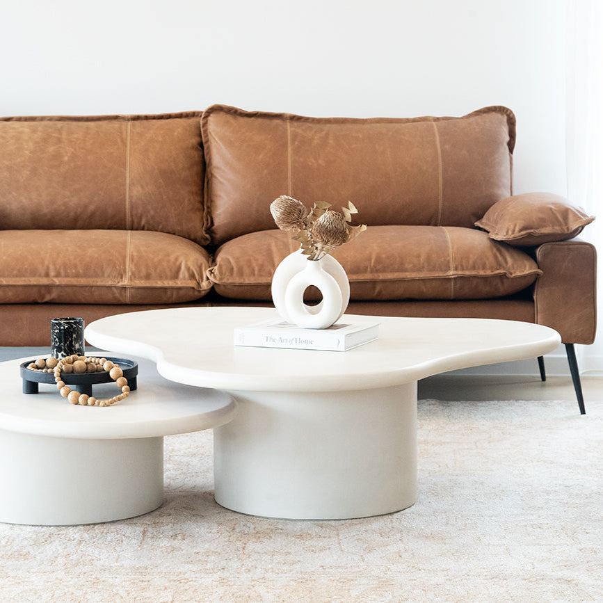 Lorenzo Micro Cement Organic Coffee Table – 1.2m (Clover) – Ivory