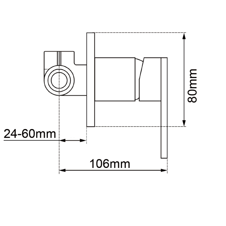 LUCID PIN Wall Mixer 80mm - Chrome Technical Drawing