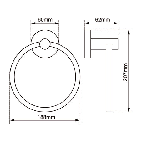 Lucid Pin Round Hand Towel Ring 188mm | 5 Fisnishes