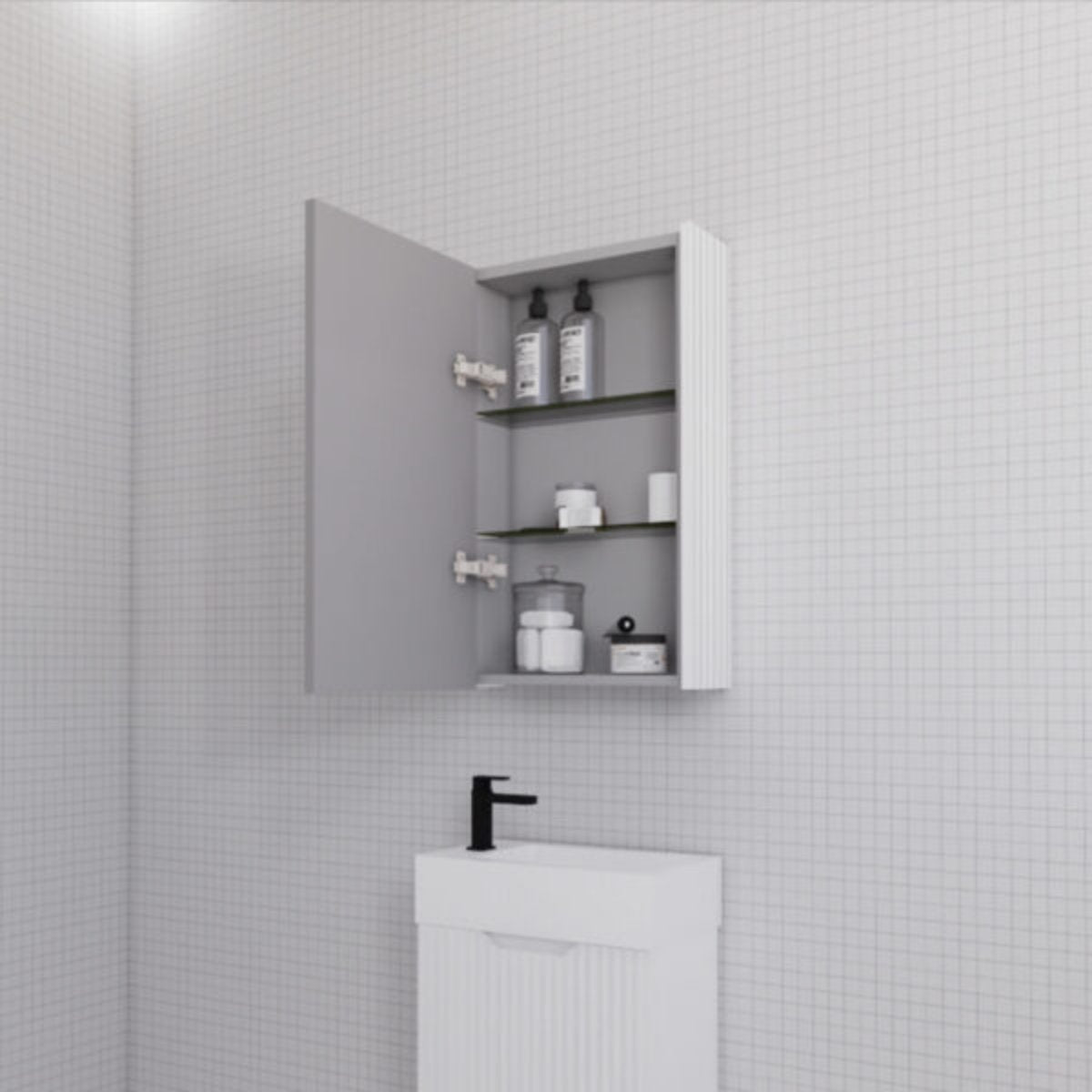 RIVA Geneva Fluted Matte White Mirror Shaving Cabinet (Optional Sizes)