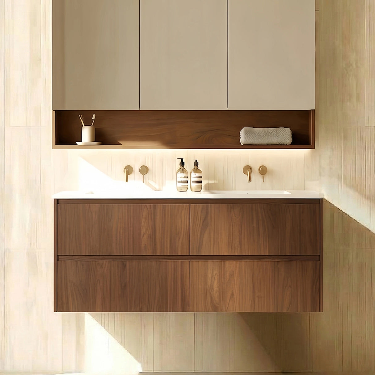 Lukka Gladstone Plywood Wall Hung Vanity - Mocha Oak (All Sizes)
