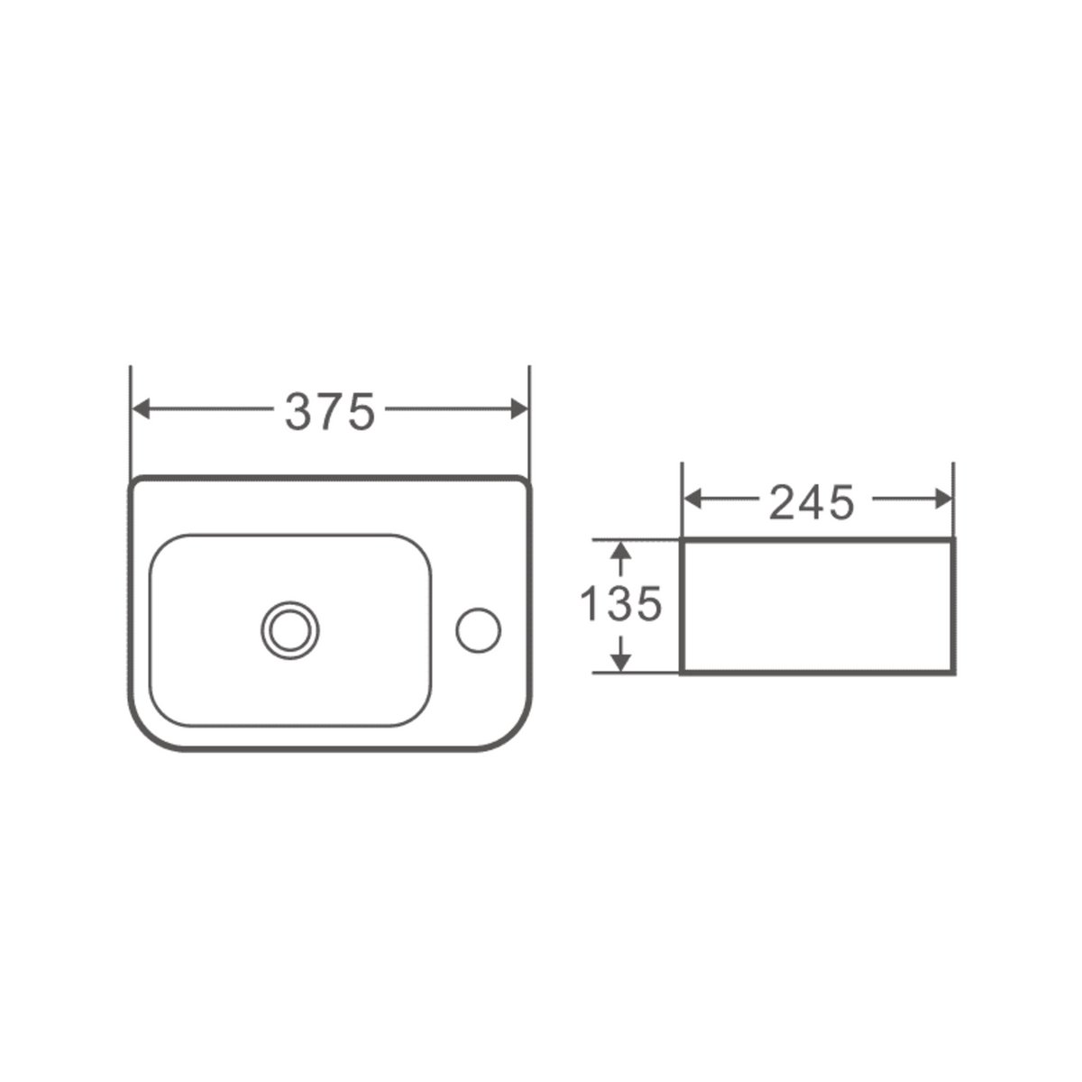 Compact Rectangle Wall Hung Basin (Mini 37L/MINI 37R) (Rectangle: 375x245x135)