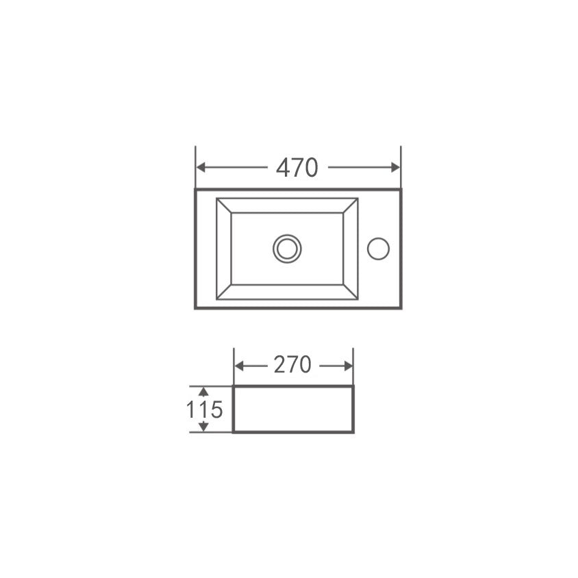MINI 45R Compact Wall-Hung Basin (Rectangle: 470x270x115mm)