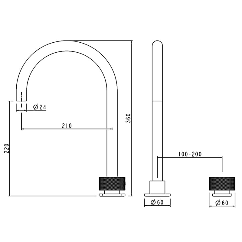 MOON Swivel Basin Mixer - Technical Drawing