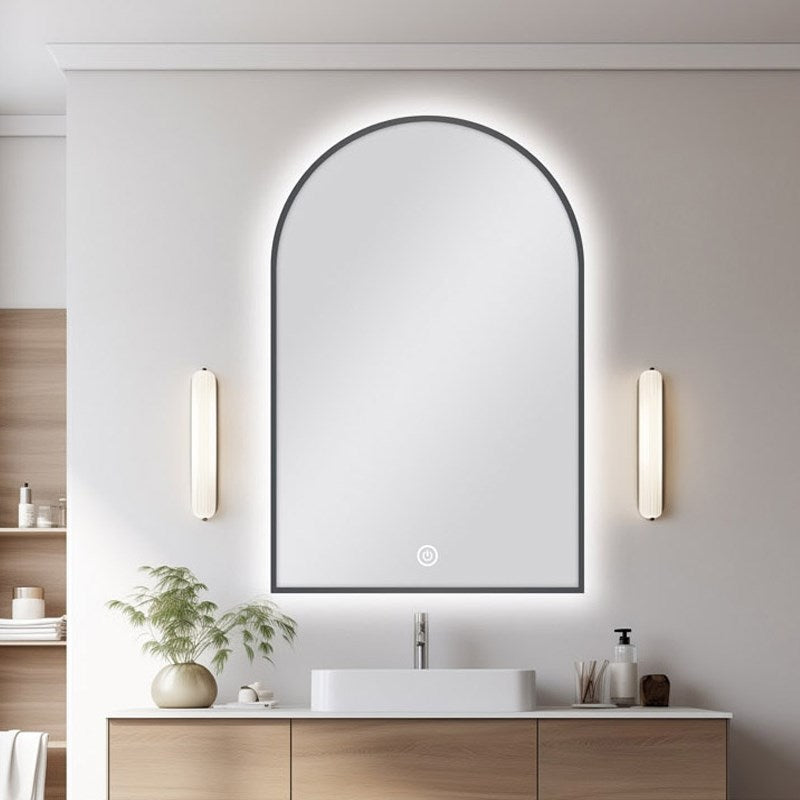 AQU Carysil Arch 3 Color Lighting Backlit LED Mirror Touch Sensor Switch Defogger Pad 600x900mm
