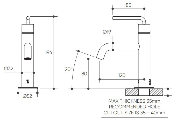 Meira Basin Mixer Lead Free drawing