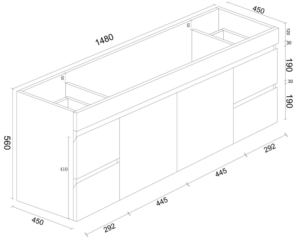 Mercio Bianca PVC Wall Hung Vanity Matte White (All Sizes) 1500 drawing