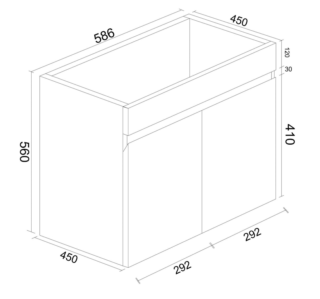 Mercio Bianca PVC Wall Hung Vanity Matte White (All Sizes) 600 drawing