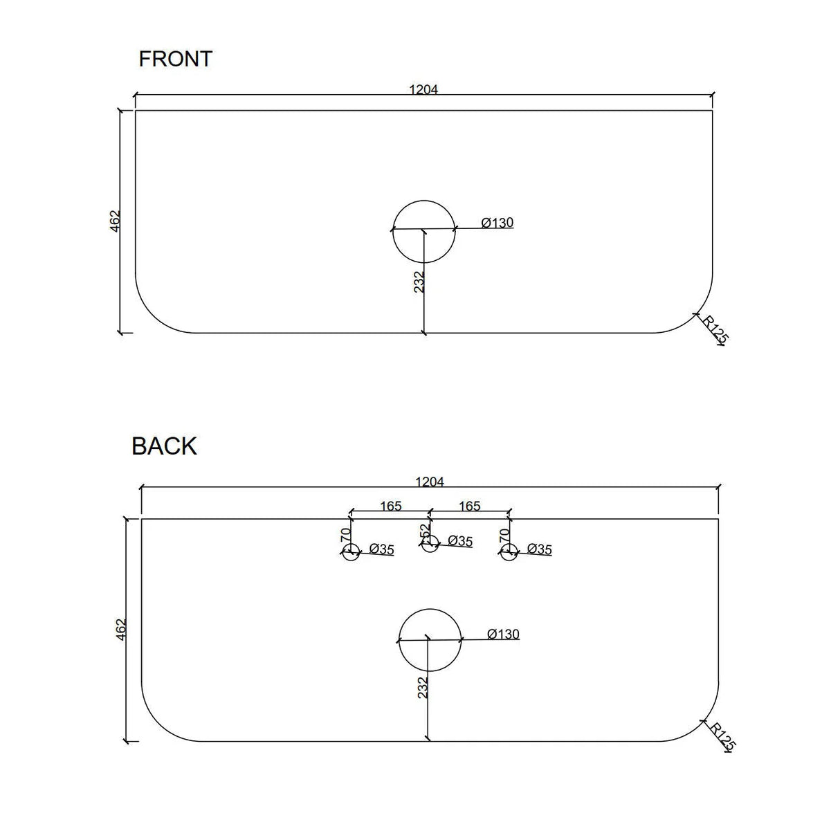 Mercio Rome Stone Top 1200mm-drawing