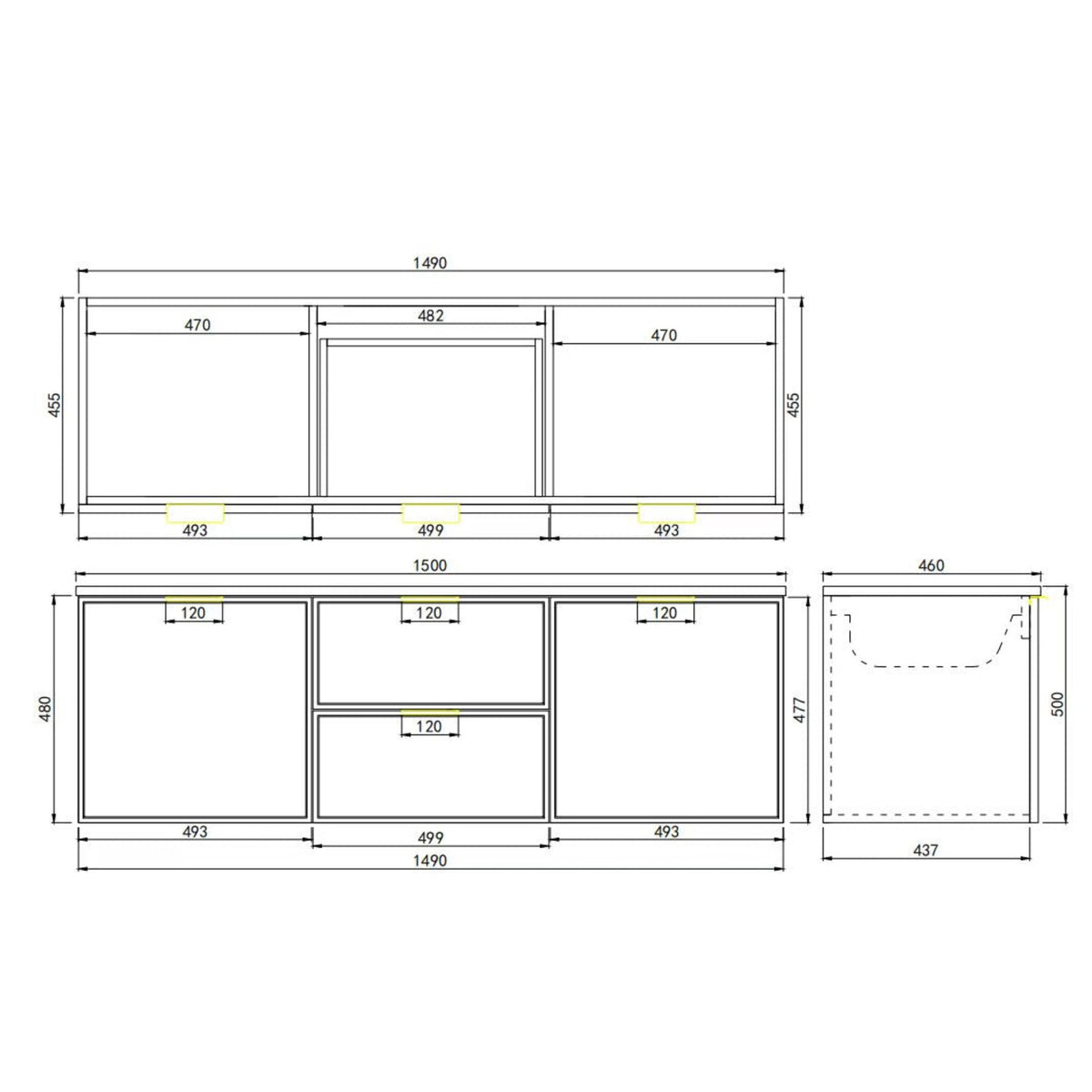 Miami Wall Hung PVC Cabinet 1500mm (Single/Double Bowl) (Matte Black)