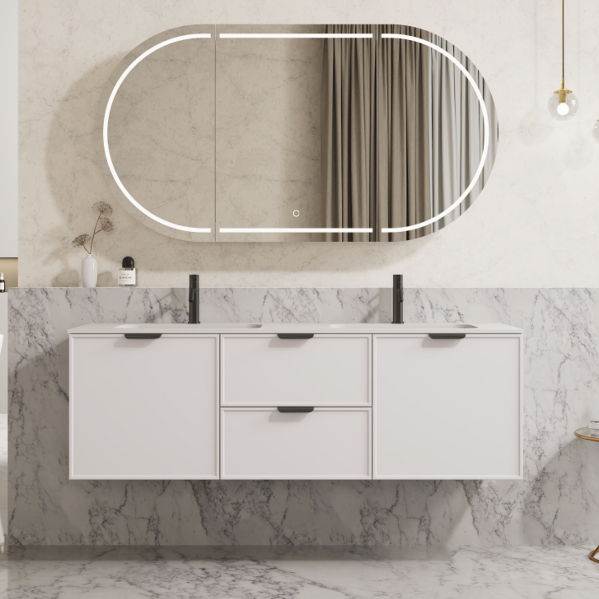 Miami Wall Hung PVC Cabinet 1500mm (Single/Double Bowl) (Matte White)