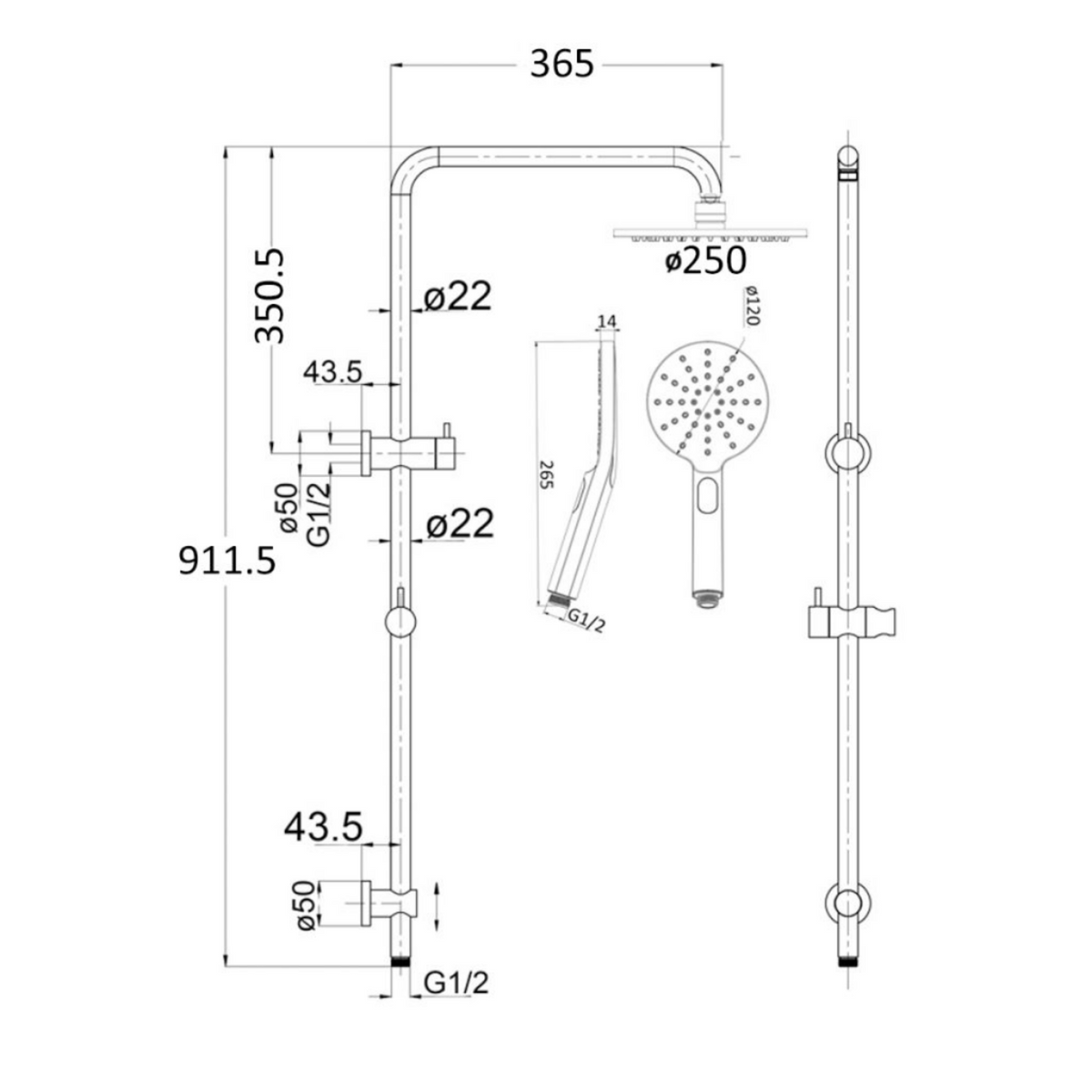 Mica Dual Shower Rail - Round | 6 Finishes