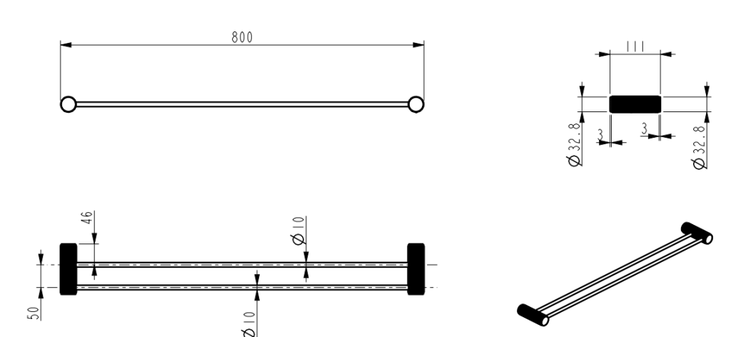 Mica Fluted Double Towel Rail-800mm