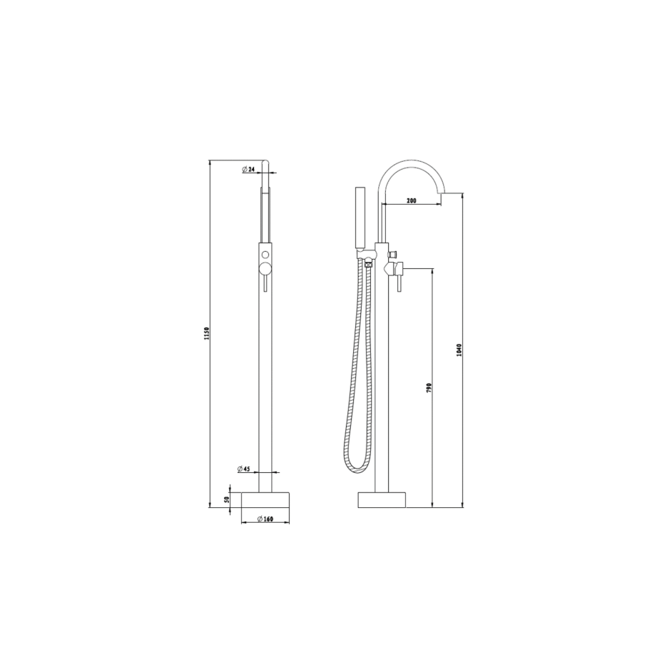 Mica Freestanding Mixer with Hand Shower - Bath Spout
