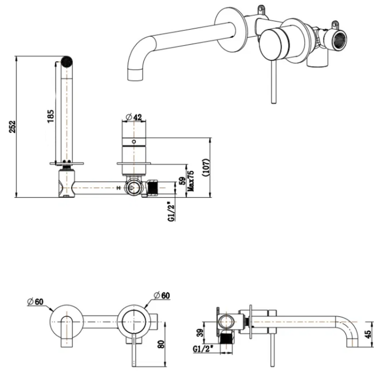 Mica Wall-Spout Combo - 2P - TRIM KIT - Living Brass
