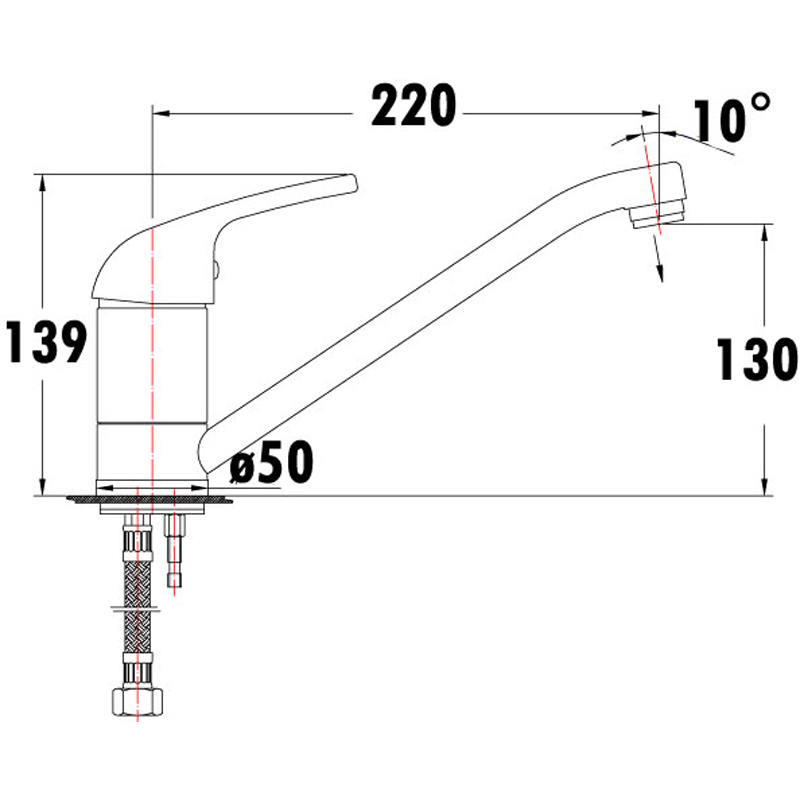 Mina II Swivel Sink Mixer Lead Free Drawing