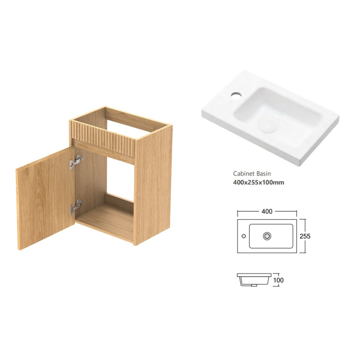 Mini Ensuite Vanity 400mm Woodland Oak Fluted Vanity (with Basin)