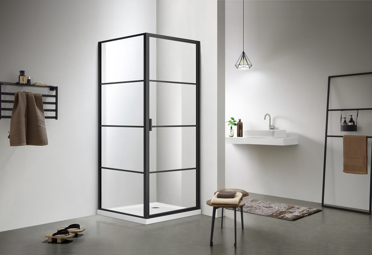 COVEY Semi-Framed Black Pivot Square Door Shower Screen