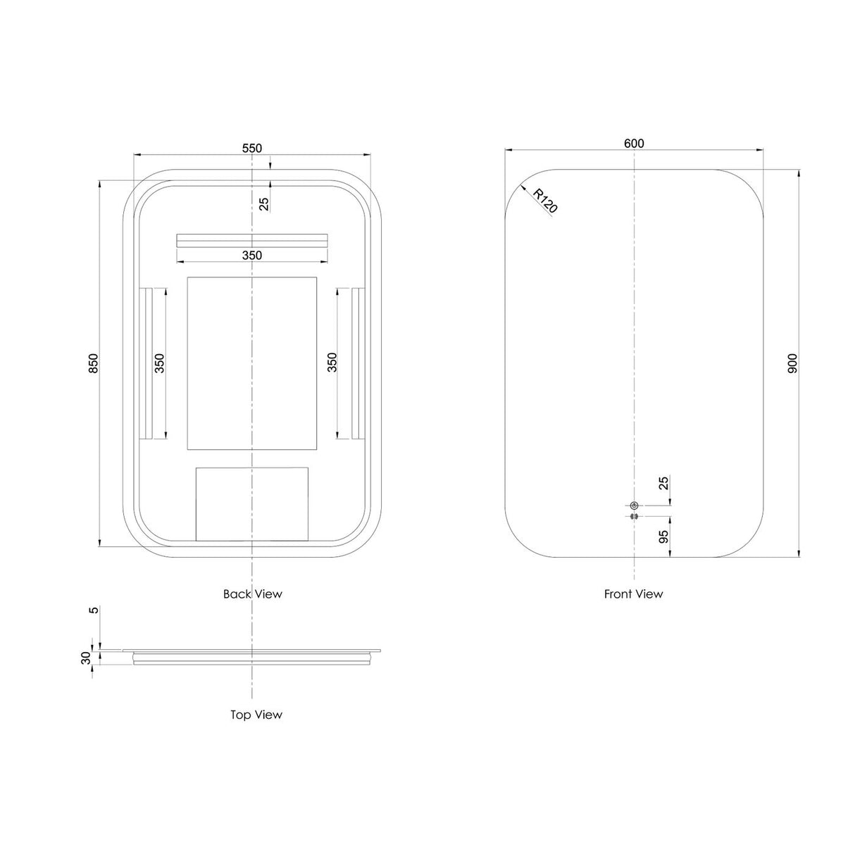 NEWPORT LED Soft Square Frameless Back Lit Tuffi Mirror 900x600mm