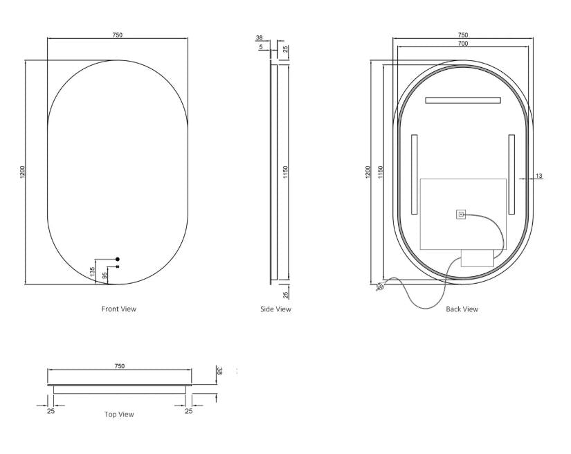 NOOSA LED Oval Frameless Mirror 1200x750mm