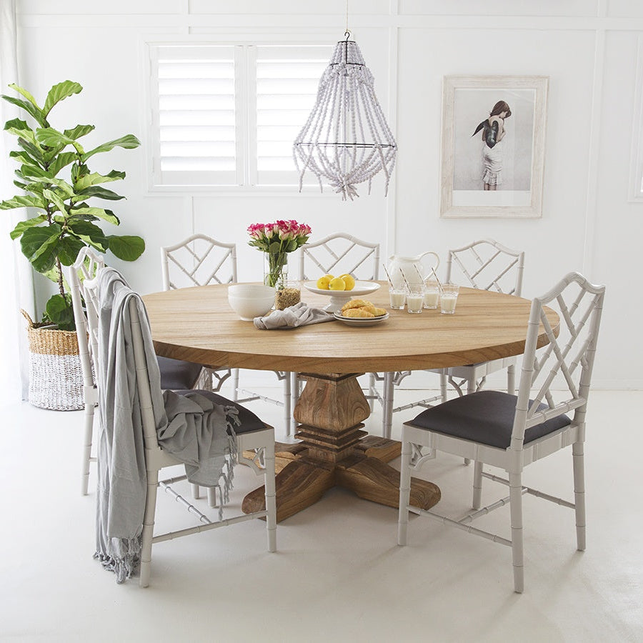 Newland Round Solid Mindi Wood Pedestal Table - 1.8m