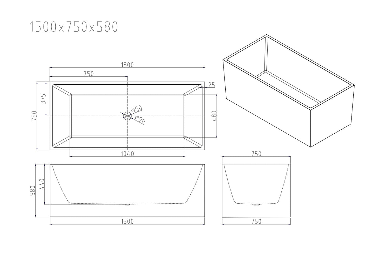 ORTA Multi-Fit Freestanding Bathtub with Overflow/Non-Overflow (Gloss White) 1300/1400/1500/1700mm