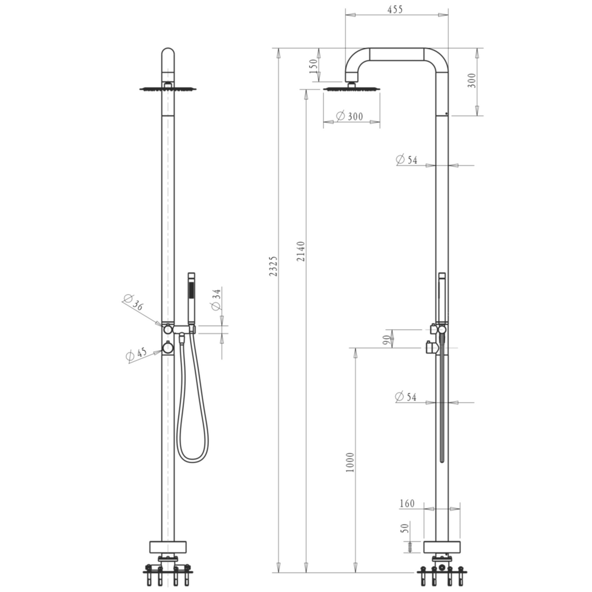 Mica Soft Square Freestanding Outdoor Shower